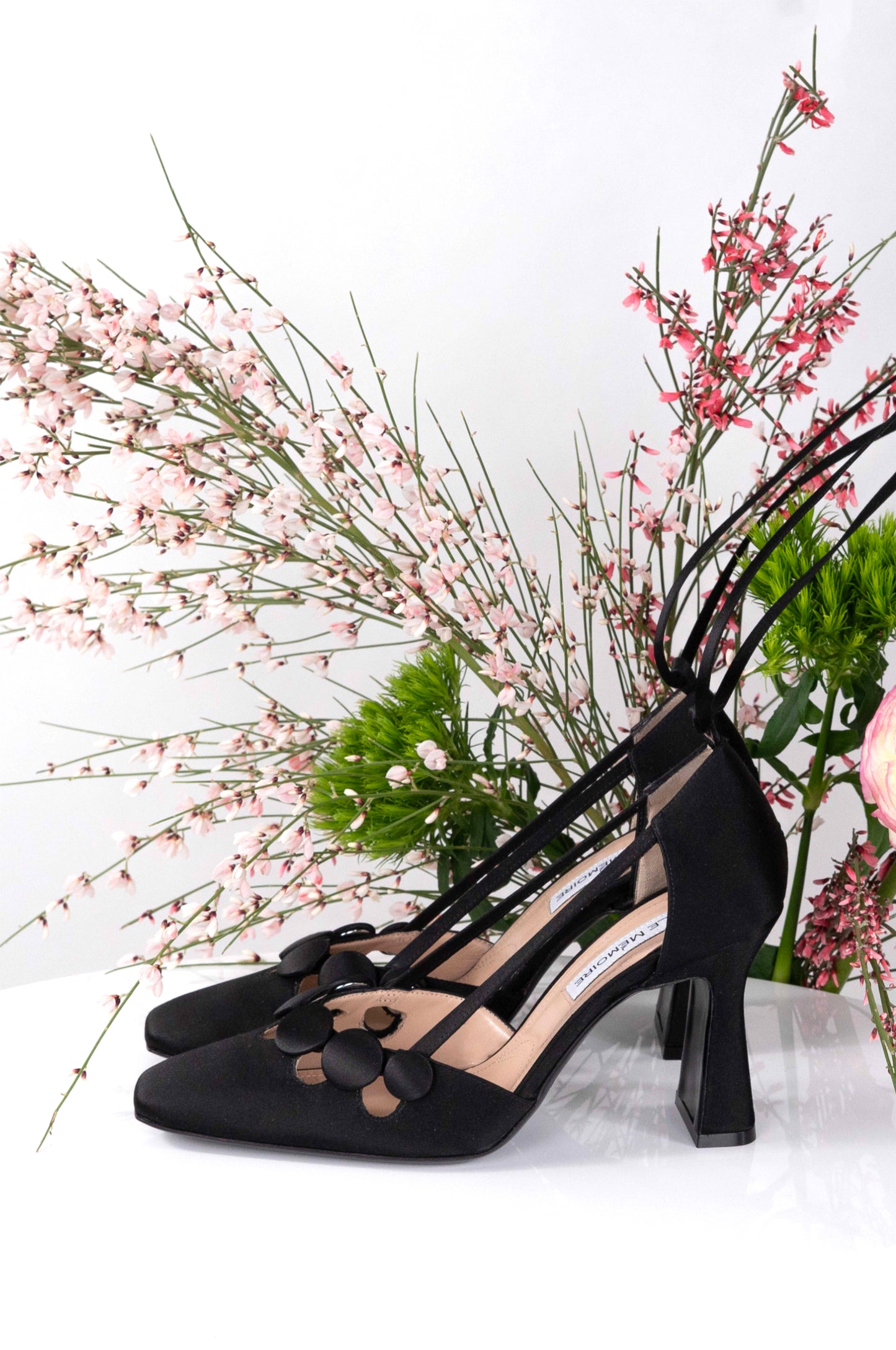 "MOON" Black-Satin Laced Up Pump