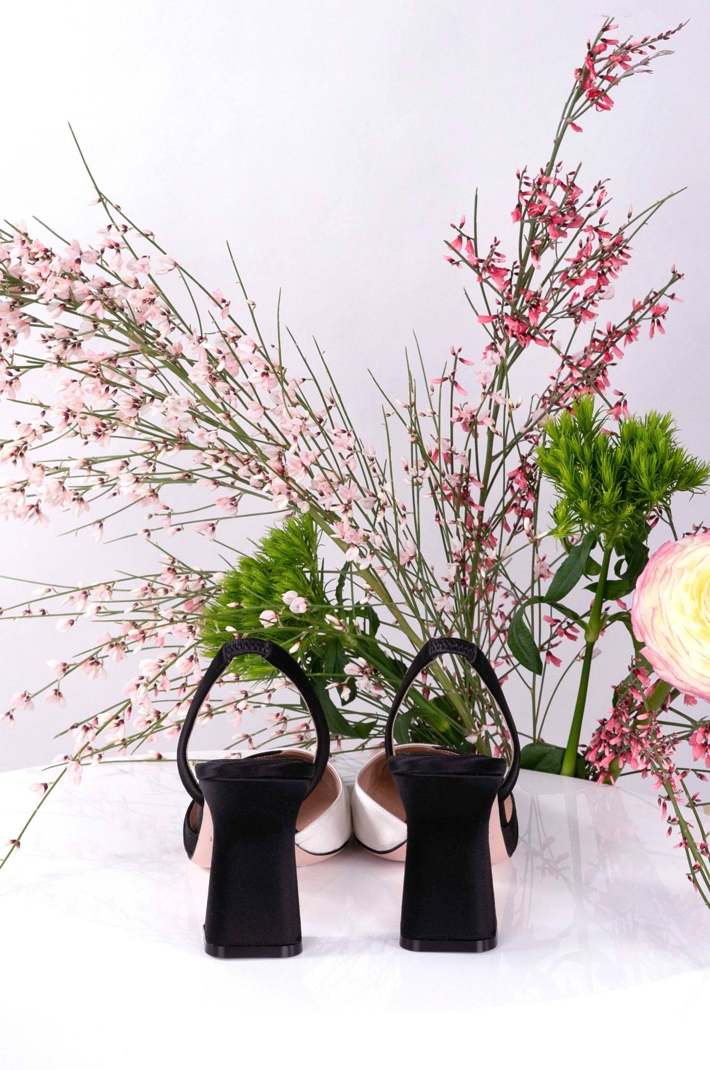 "MIRA" Black+White - Satin Sandal Sling Back