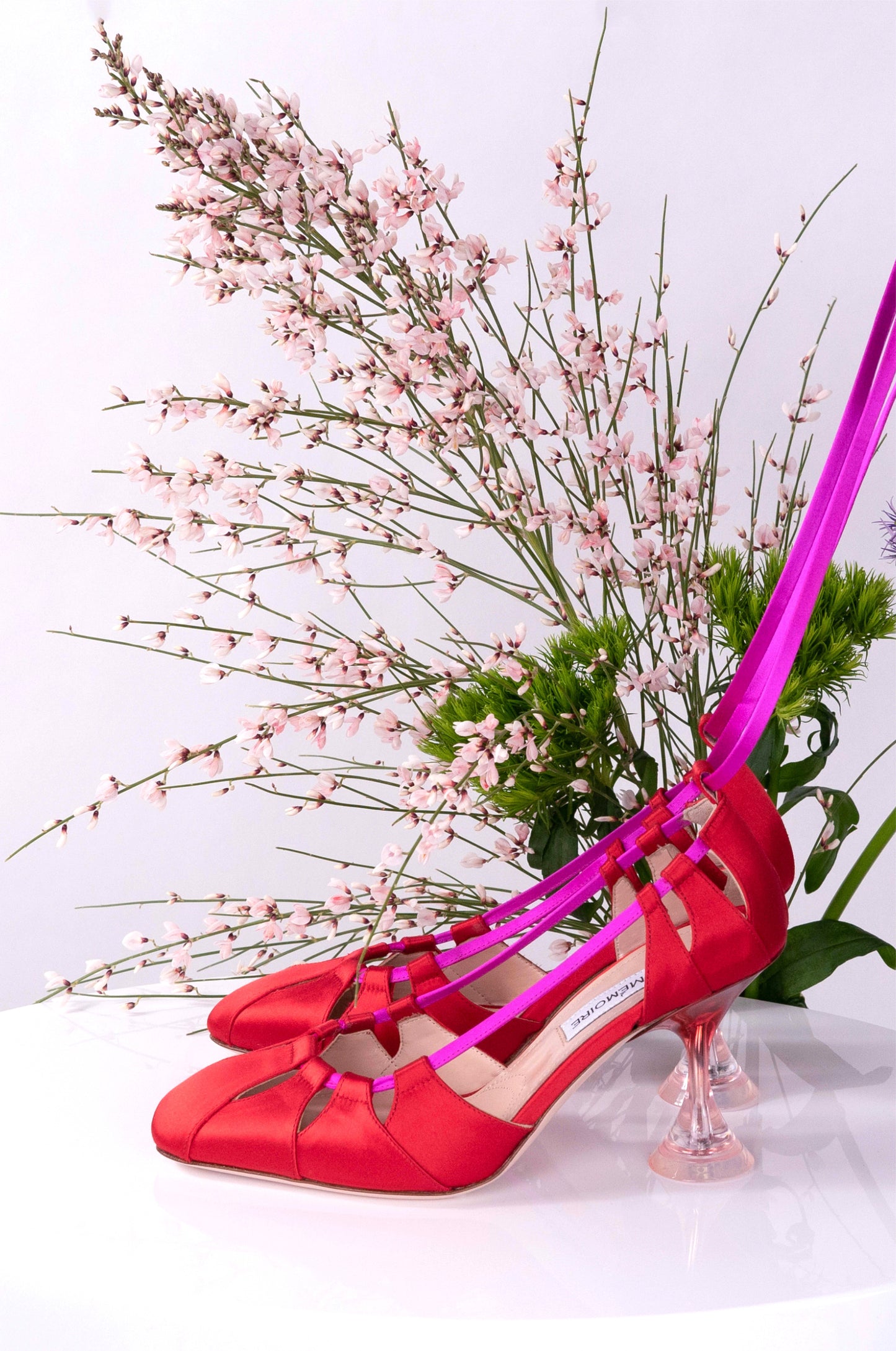 "ANTARES" Red+Fuchsia - Satin Laced Up Pump