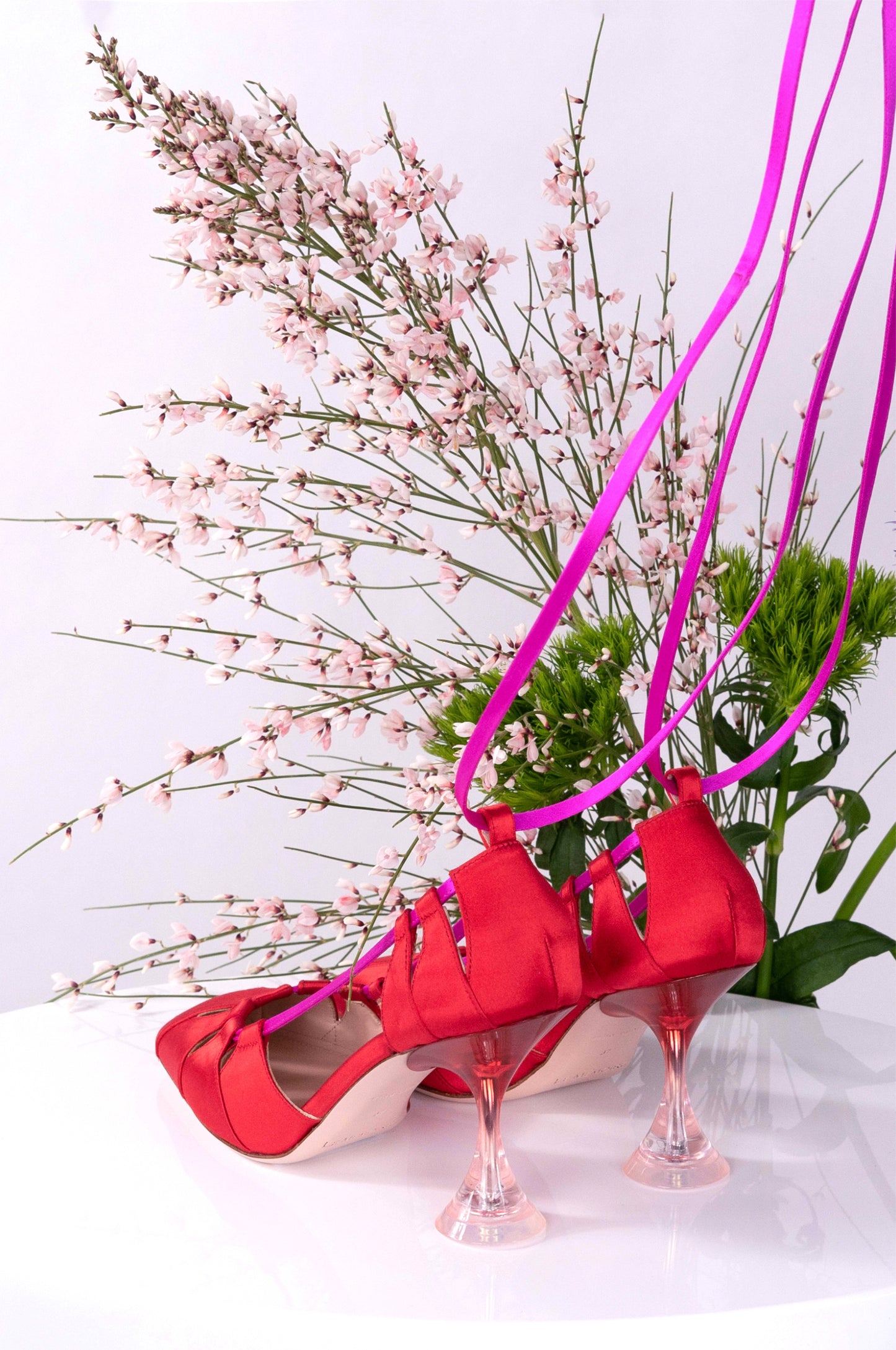 "ANTARES" Red+Fuchsia - Satin Laced Up Pump