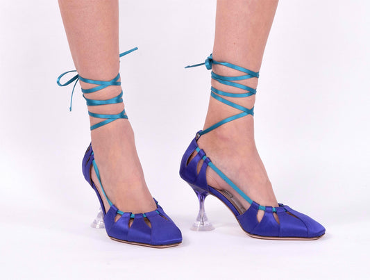 "ANTARES" Purple+Petrol - Satin Laced Up Pump