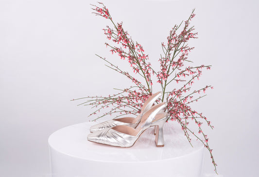 "MIRA" Metal Silver - Nappa Sandal Sling Back