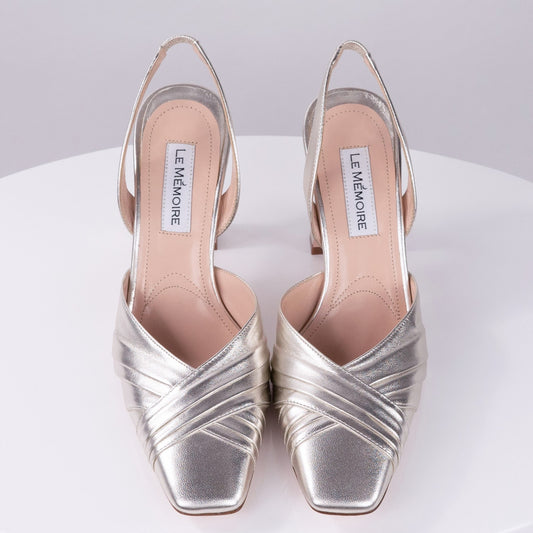 "MIRA" Metal Silver - Nappa Sandal Sling Back