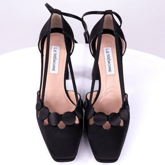"MOON" Black-Satin Laced Up Pump