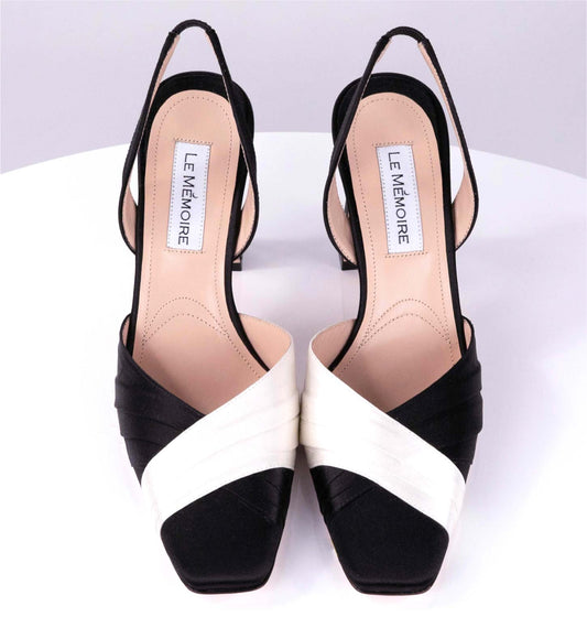 "MIRA" Black+White - Satin Sandal Sling Back