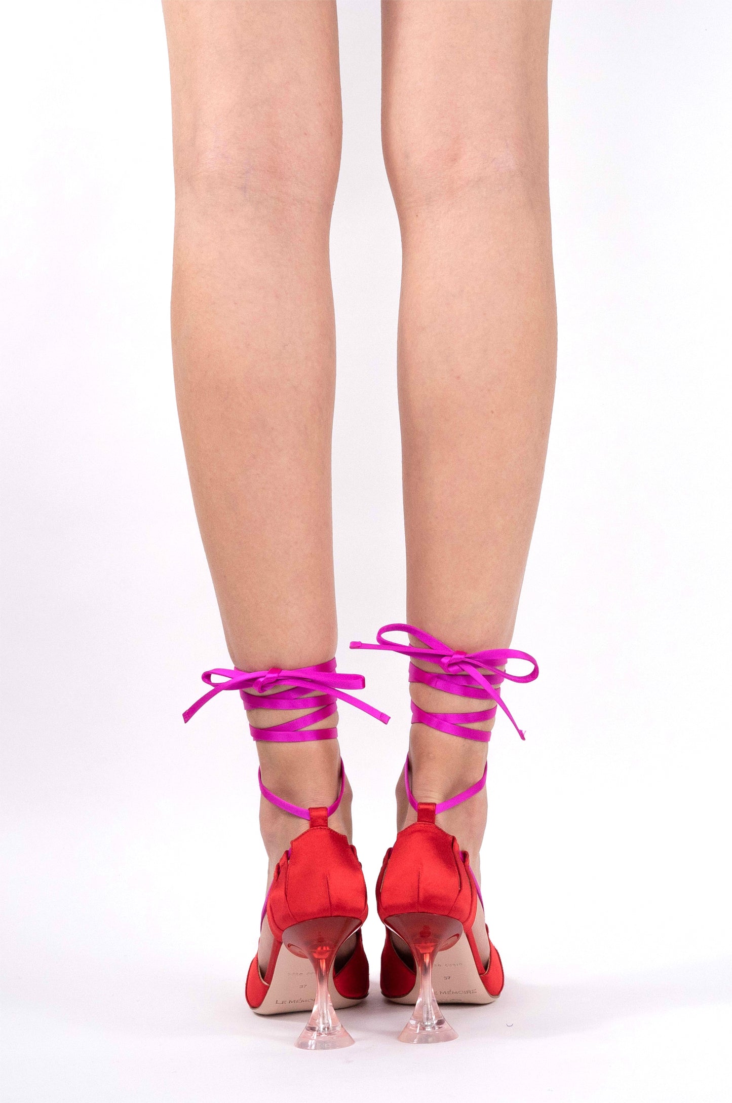 "ANTARES" Red+Fuchsia - Satin Laced Up Pump