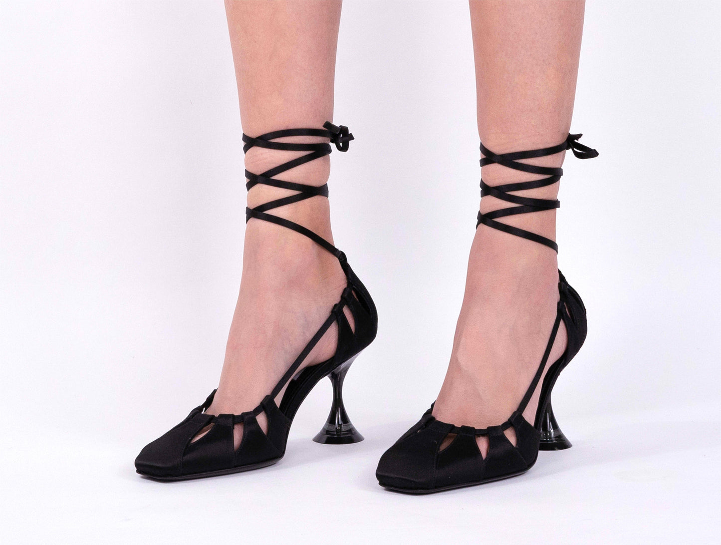 "ANTARES" Black - Satin Laced Up Pump