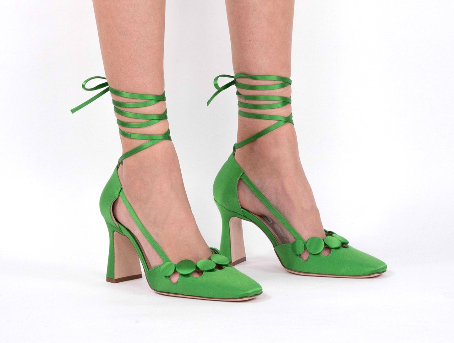 "MOON" Green-Satin Laced Up Pump