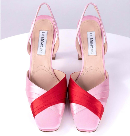 "MIRA" Pink+Red - Satin Sandal Sling Back