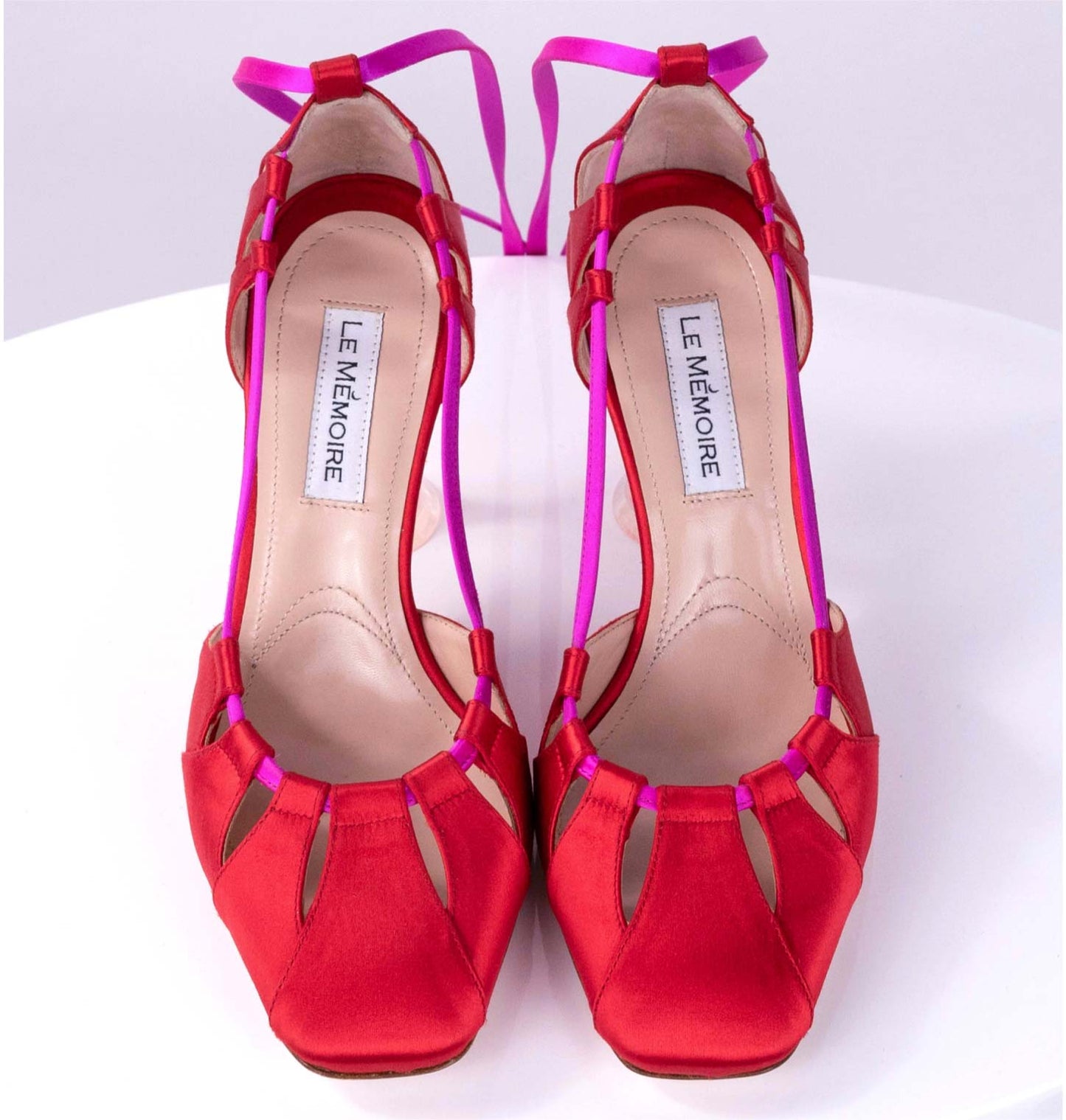 "ANTARES" Red+Fuchsia - Satin Laced Up Pump