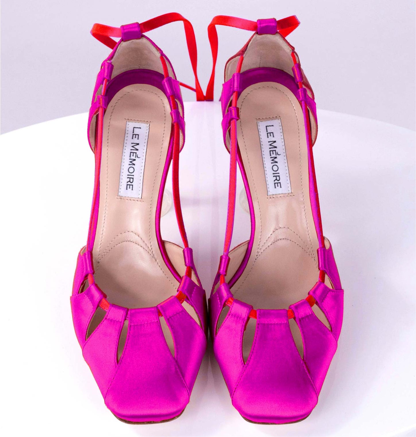 "ANTARES" Fuchsia+Red- Satin Laced Up Pump